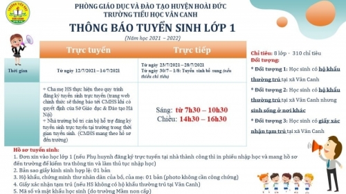 Thông báo tuyển sinh năm học 2021-2022