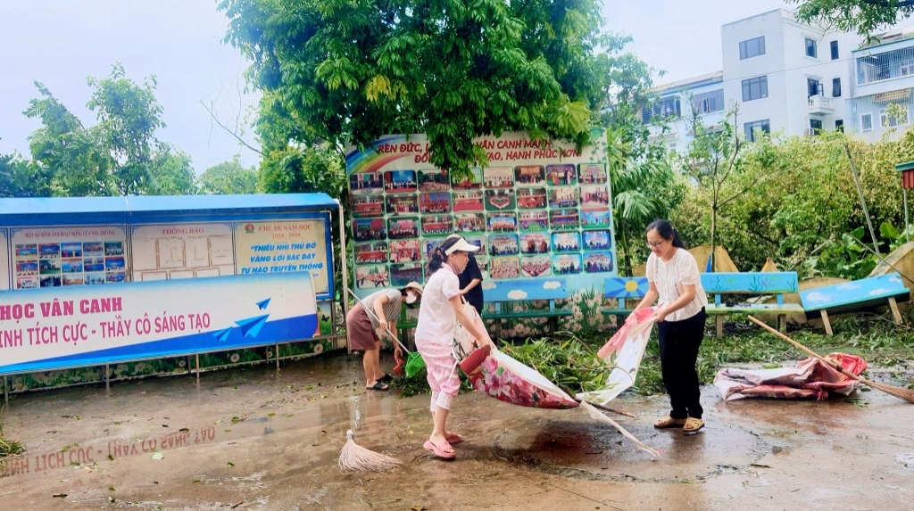 Trường Tiểu Học Vân Canh sẵn sàng đón Học Sinh trở lại sau bão Yagi