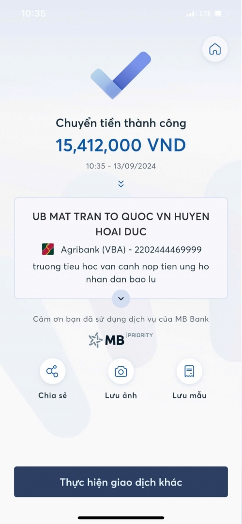 Trường Tiểu học Vân Canh hoàn thành ủng hộ đợt 1