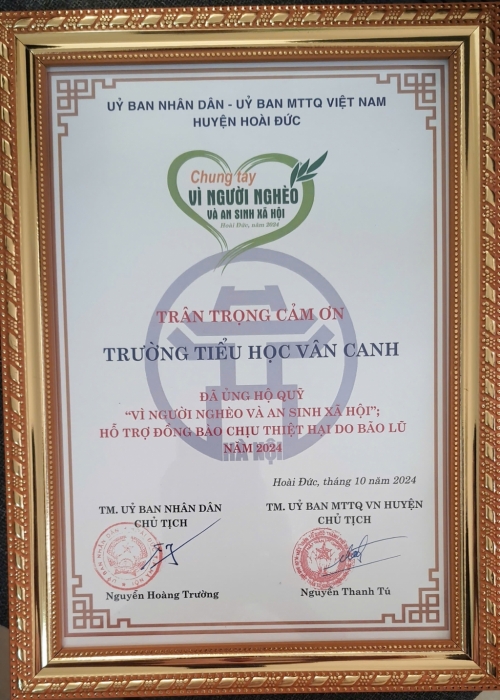 Trường Tiểu học Vân Canh ủng hộ quỹ Quỹ “Vì người nghèo” và an sinh xã hội năm 2024
