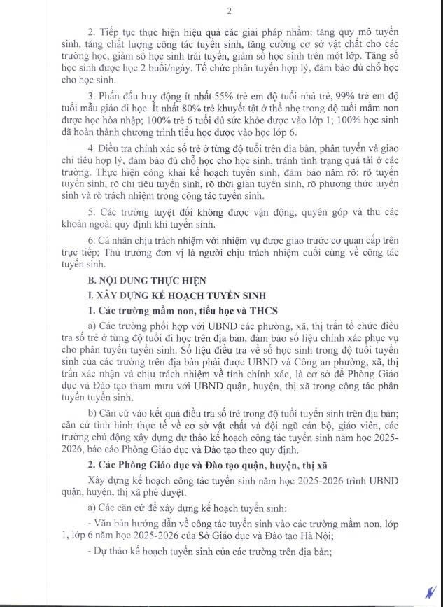 Công văn số 759/SGDĐT-QLT của Sở GDĐT Hà Nội hướng dẫn tuyển sinh vào các trường MN, lớp 1, lớp 6