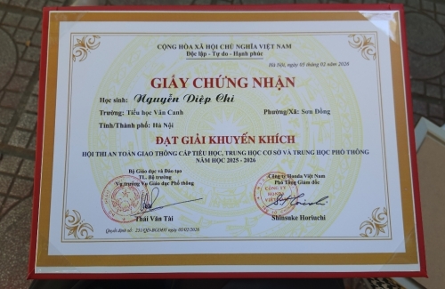 Em Nguyễn Diệp Chi đạt giải Khuyến khích Quốc gia cuộc thi An toàn giao thông